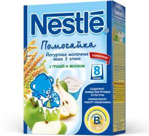 Нестле (Nestle) Каша "Помогайка" йогуртная 3 злака с грушей и яблоком (с 8 мес.) мол.