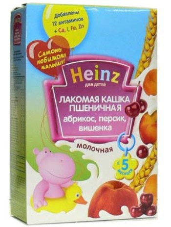 Heinz Хайнц Каша Лакомая пшеничная с абрикосом,персиком и вишней с 5 мес. 200 гр. мол.