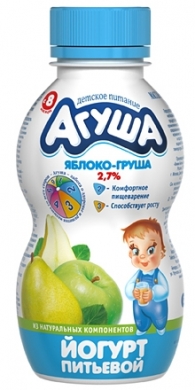 Агуша Йогурт питьевой Яблоко-груша 2.7% с 8 месяцев 200 гр.